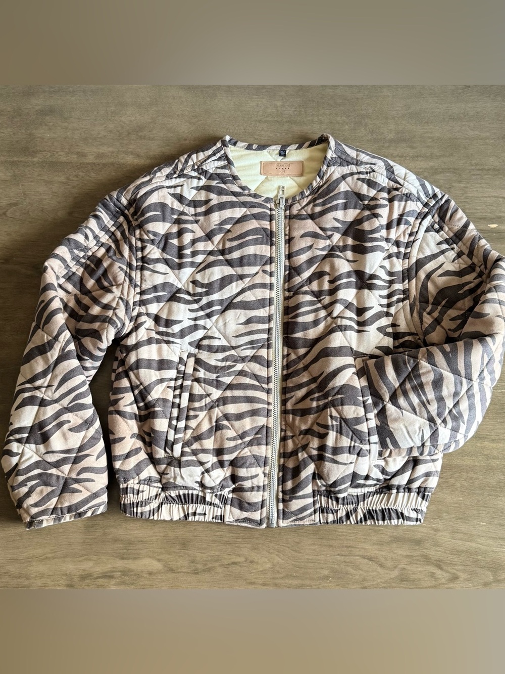 Blank NYC Quilted Zebra-Print Bomber Jacket SZ.S